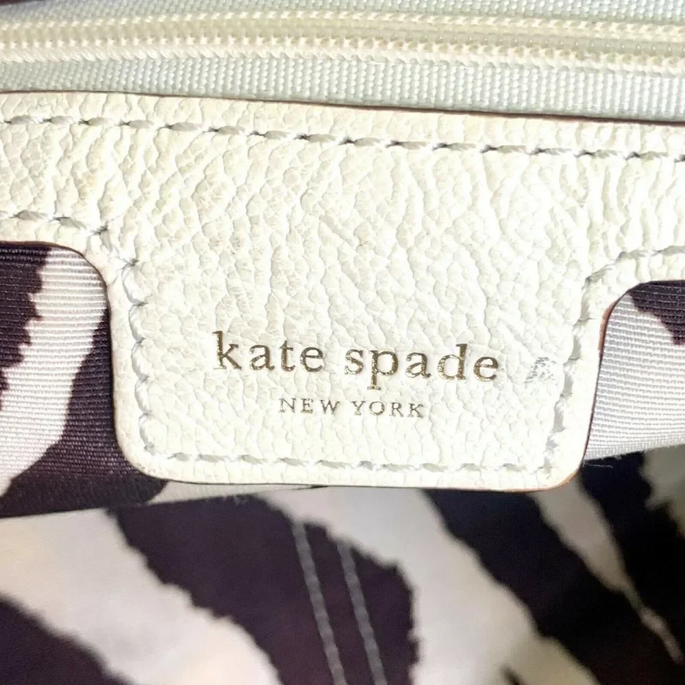 KATE SPADE NEW YORK IVORY CREAM GENUINE LEATHER ZIP TOP HOBO SHOULDER BAG PURSE